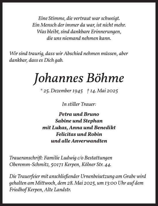 Anzeige von Johannes Böhme von  Werbepost 