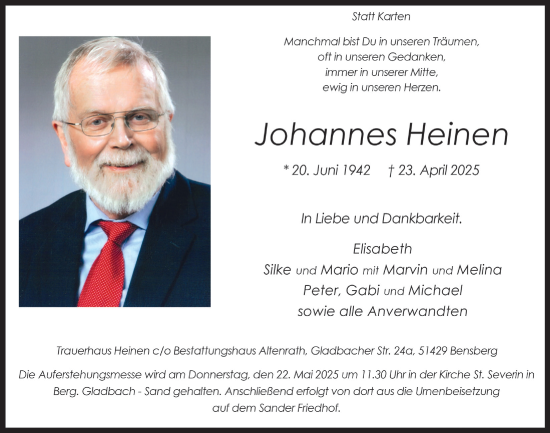 Anzeige von Johannes Heinen von  Bergisches Handelsblatt 
