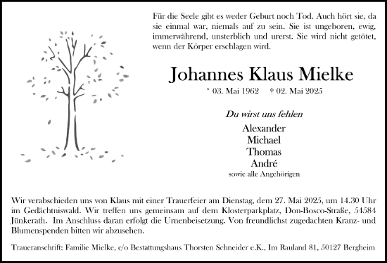Anzeige von Johannes Klaus Mielke von  Werbepost 
