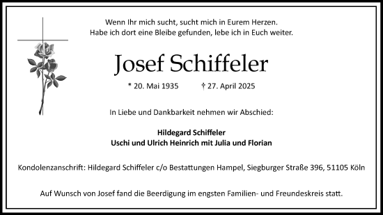 Anzeige von Josef Schiffeler von Kölner Stadt-Anzeiger / Kölnische Rundschau / Express