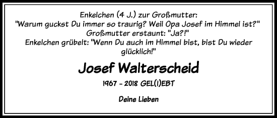 Anzeige von Josef Walterscheid von Kölner Stadt-Anzeiger / Kölnische Rundschau / Express