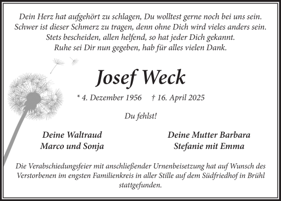 Anzeige von Josef Weck von  Werbepost 