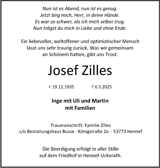 Anzeige von Josef Zilles von Kölner Stadt-Anzeiger / Kölnische Rundschau / Express