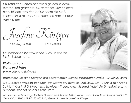 Anzeige von Josefine Körtgen von  Schlossbote/Werbekurier 