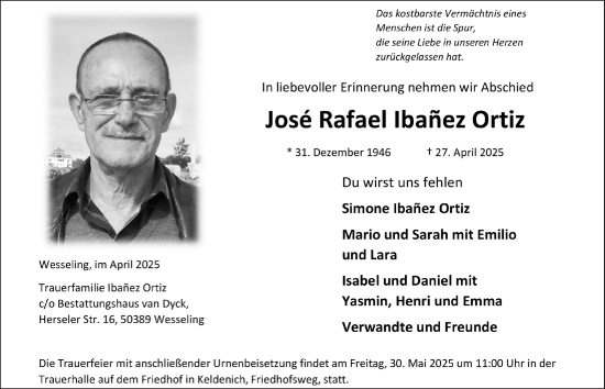 Anzeige von José Rafael Ibanez Ortiz von  Schlossbote/Werbekurier 