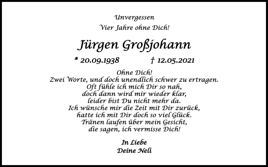 Anzeige von Jürgen Großjohann von Kölner Stadt-Anzeiger / Kölnische Rundschau / Express