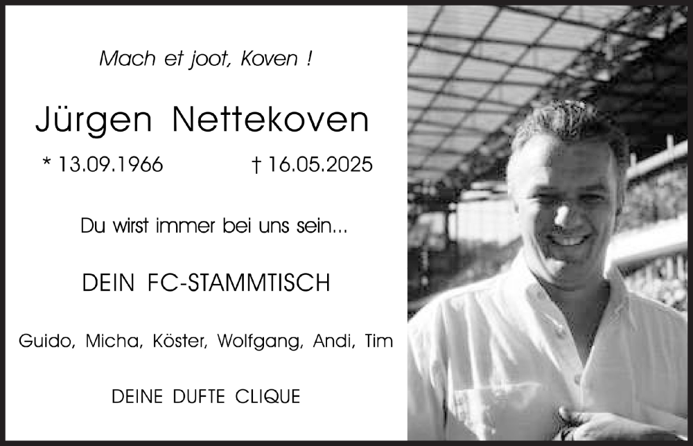  Traueranzeige für Jürgen Nettekoven vom 23.05.2025 aus  Schlossbote/Werbekurier 
