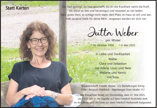 Anzeige von Jutta Weber von Kölner Stadt-Anzeiger / Kölnische Rundschau / Express