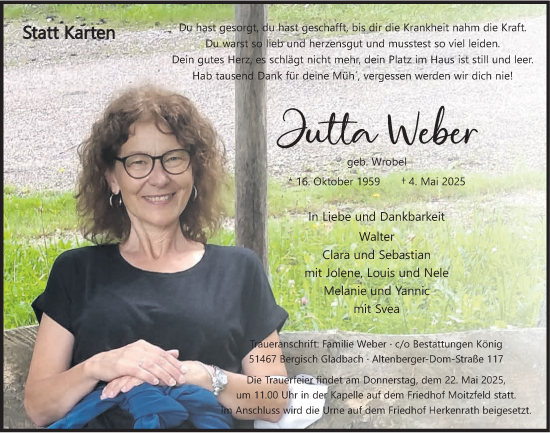 Anzeige von Jutta Weber von  Bergisches Handelsblatt 