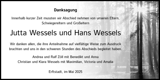 Anzeige von Jutta Wessels  von Kölner Stadt-Anzeiger / Kölnische Rundschau / Express