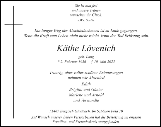 Anzeige von Käthe Lövenich von  Bergisches Handelsblatt 