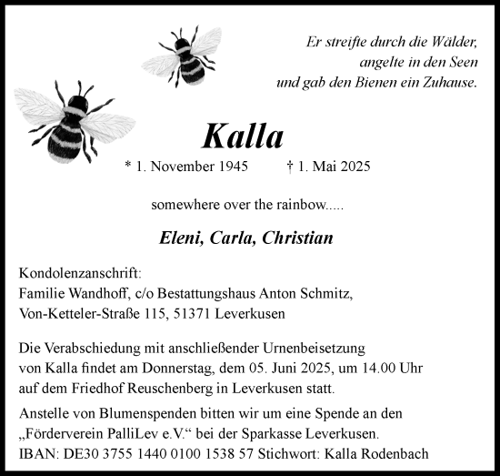 Anzeige von Kalla  von Kölner Stadt-Anzeiger / Kölnische Rundschau / Express
