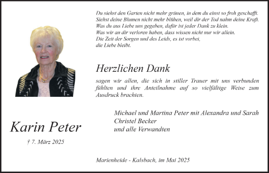 Anzeige von Karin Peter von  Anzeigen Echo 