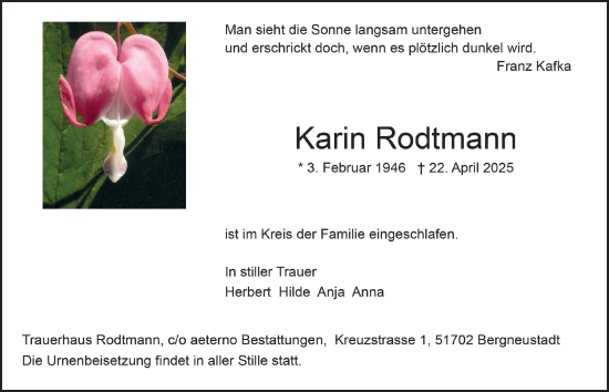 Anzeige von Karin Rodtmann von  Anzeigen Echo 