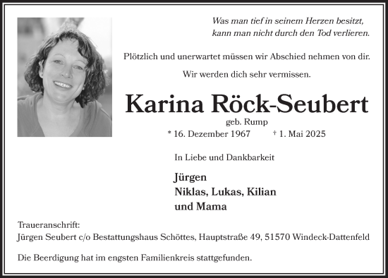 Anzeige von Karina Röck-Seubert von  Lokalanzeiger 