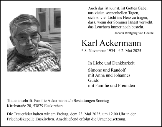 Anzeige von Karl Ackermann von  Blickpunkt Euskirchen 