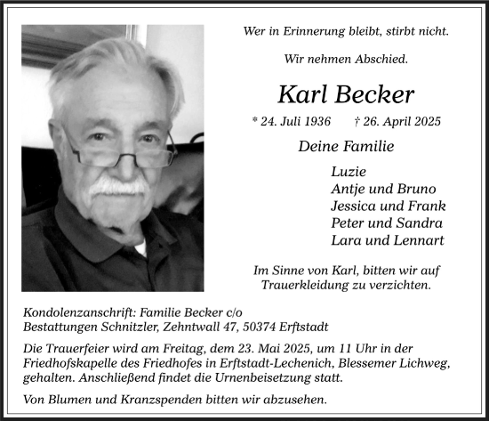 Anzeige von Karl Becker von  Werbepost 