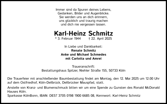 Anzeige von Karl-Heinz Schmitz von Kölner Stadt-Anzeiger / Kölnische Rundschau / Express