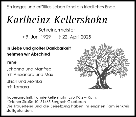 Anzeige von Karlheinz Kellershohn von Kölner Stadt-Anzeiger / Kölnische Rundschau / Express