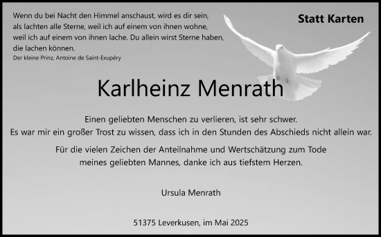 Anzeige von Karlheinz Menrath von Kölner Stadt-Anzeiger / Kölnische Rundschau / Express