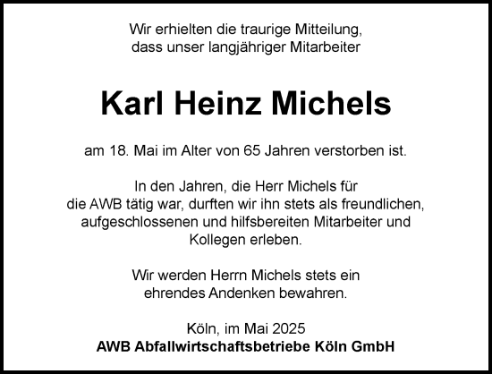 Anzeige von Karl Heinz Michels von Kölner Stadt-Anzeiger / Kölnische Rundschau / Express