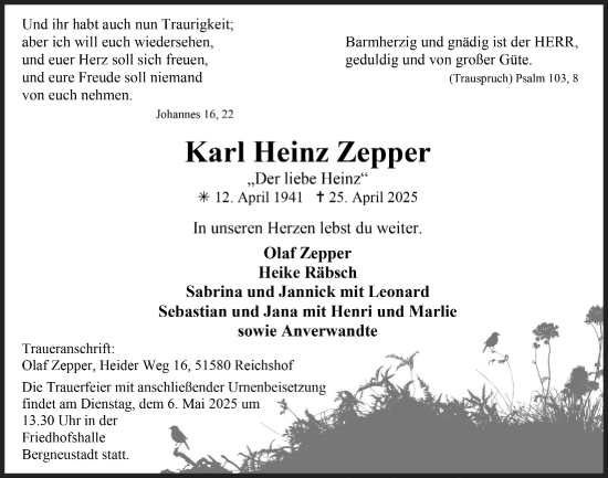 Anzeige von Karl Heinz Zepper von  Anzeigen Echo 