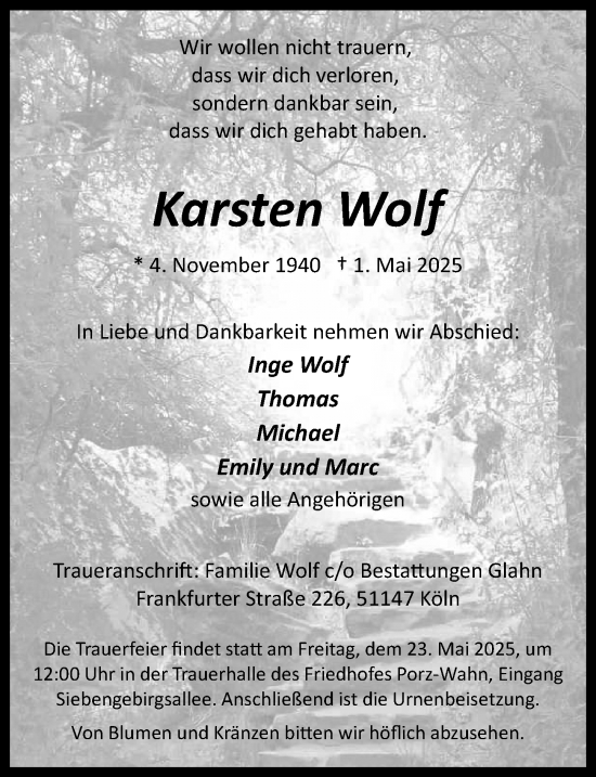 Anzeige von Karsten Wolf von  EXPRESS - Die Woche 