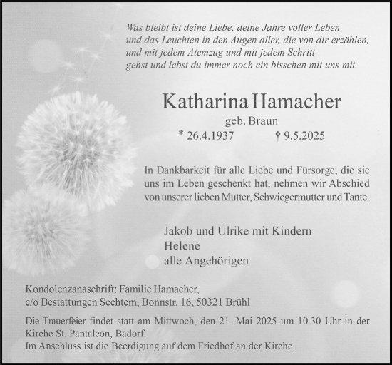 Anzeige von Katharina Hamacher von  Schlossbote/Werbekurier 