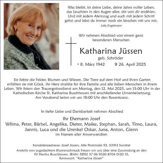 Anzeige von Katharina Jüssen von  Schaufenster/Blickpunkt 