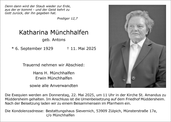 Anzeige von Katharina Münchhalfen von  Blickpunkt Euskirchen 