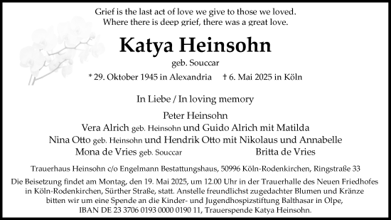 Anzeige von Katya Heinsohn von Kölner Stadt-Anzeiger / Kölnische Rundschau / Express