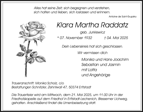 Anzeige von Klara Martha Raddatz von  Werbepost 