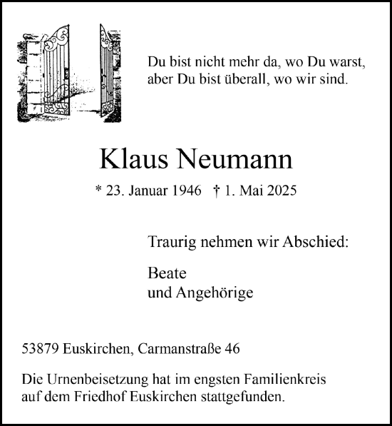 Anzeige von Klaus Neumann von  Blickpunkt Euskirchen 