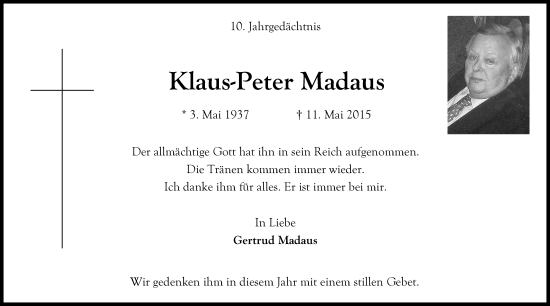 Anzeige von Klaus-Peter Madaus von Kölner Stadt-Anzeiger / Kölnische Rundschau / Express