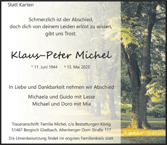 Anzeige von Klaus-Peter Michel von  Bergisches Handelsblatt 