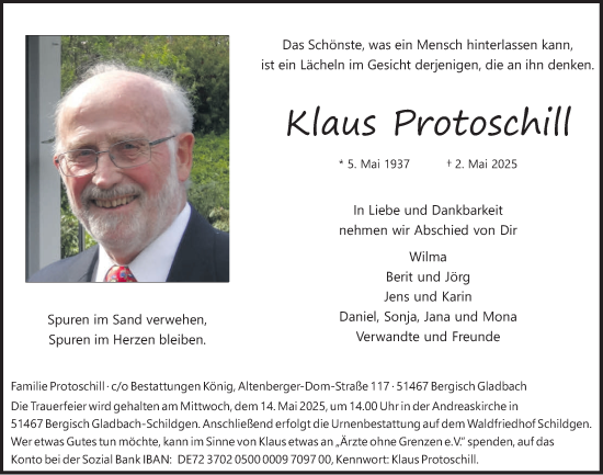 Anzeige von Klaus Protoschill von  Bergisches Handelsblatt 