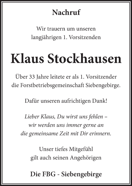 Anzeige von Klaus Stockhausen von  Extra Blatt 