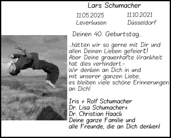 Anzeige von Lars Schumacher von Kölner Stadt-Anzeiger / Kölnische Rundschau / Express