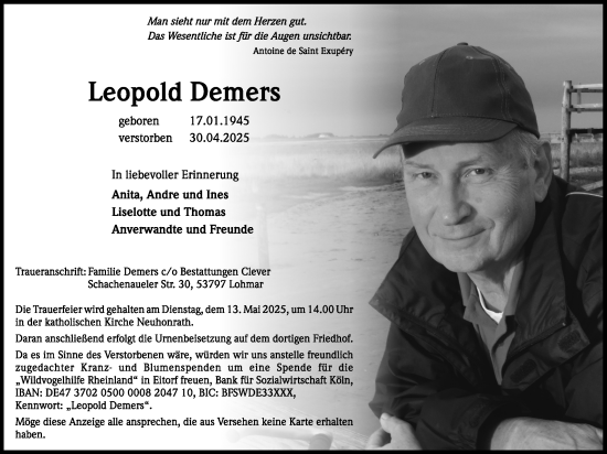 Anzeige von Leopold Demers von Kölner Stadt-Anzeiger / Kölnische Rundschau / Express