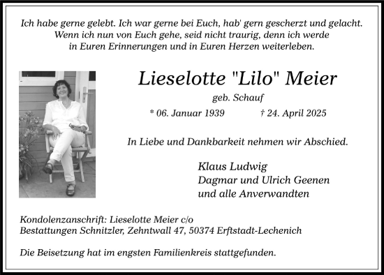 Anzeige von Lieselotte Meier von  Werbepost 