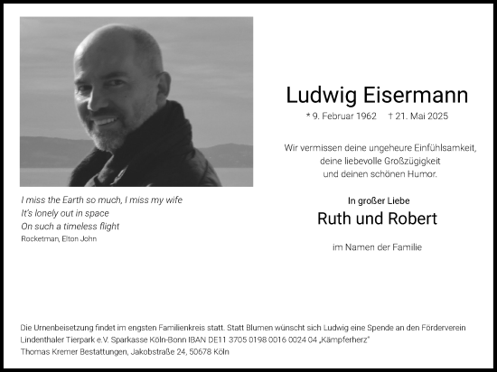 Anzeige von Ludwig Eisermann von Kölner Stadt-Anzeiger / Kölnische Rundschau / Express