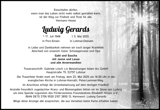 Anzeige von Ludwig Gerards von Kölner Stadt-Anzeiger / Kölnische Rundschau / Express