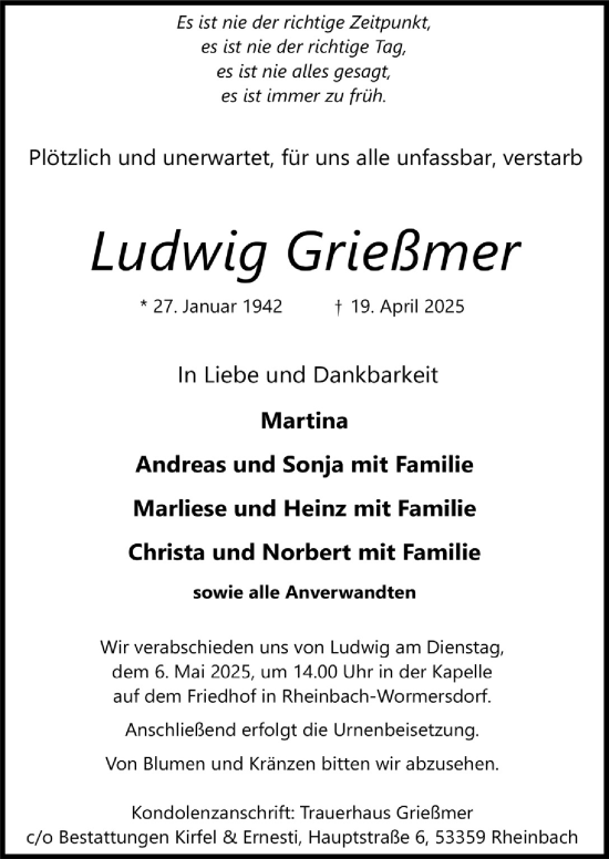 Anzeige von Ludwig Grießmer von  Schaufenster/Blickpunkt 