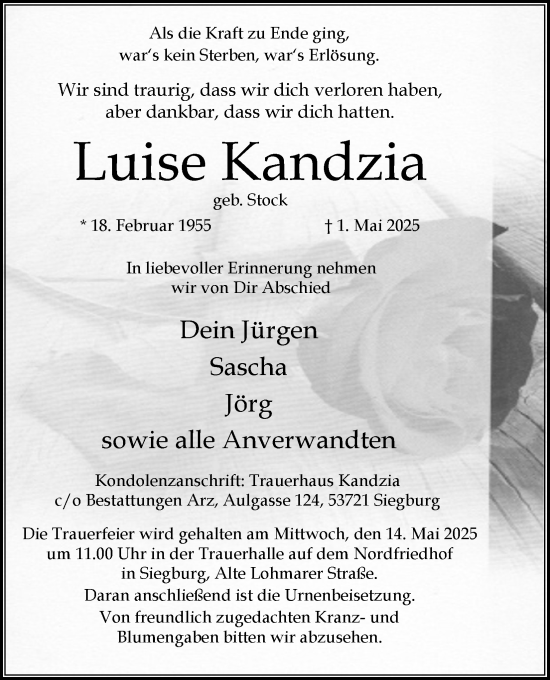 Anzeige von Luise Kandzia von Kölner Stadt-Anzeiger / Kölnische Rundschau / Express