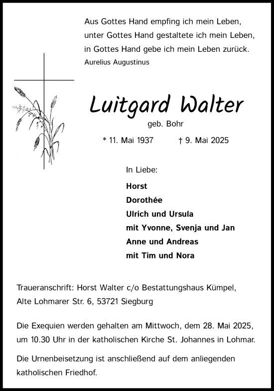 Anzeige von Luitgard Walter von Kölner Stadt-Anzeiger / Kölnische Rundschau / Express