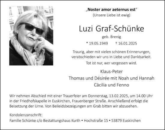Anzeige von Luzi Graf-Schünke von  Blickpunkt Euskirchen 