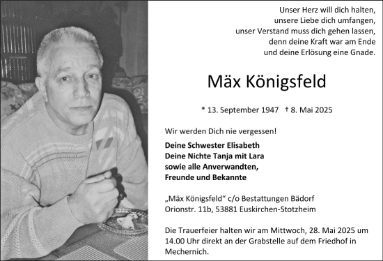 Anzeige von Mäx Königsfeld von  Blickpunkt Euskirchen 