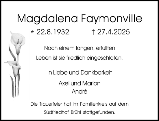 Anzeige von Magdalena Faymonville von  Schlossbote/Werbekurier 