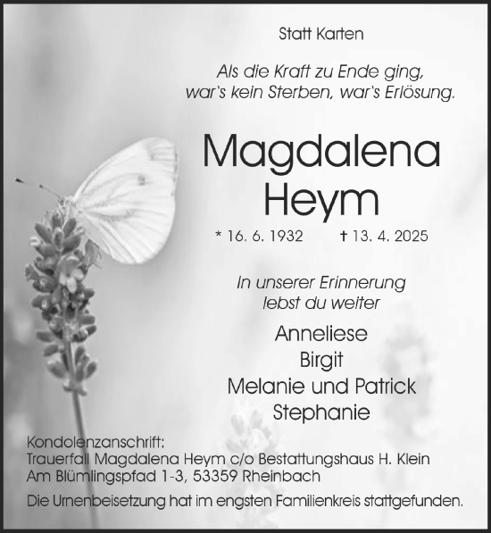 Anzeige von Magdalena Heym von  Schaufenster/Blickpunkt 