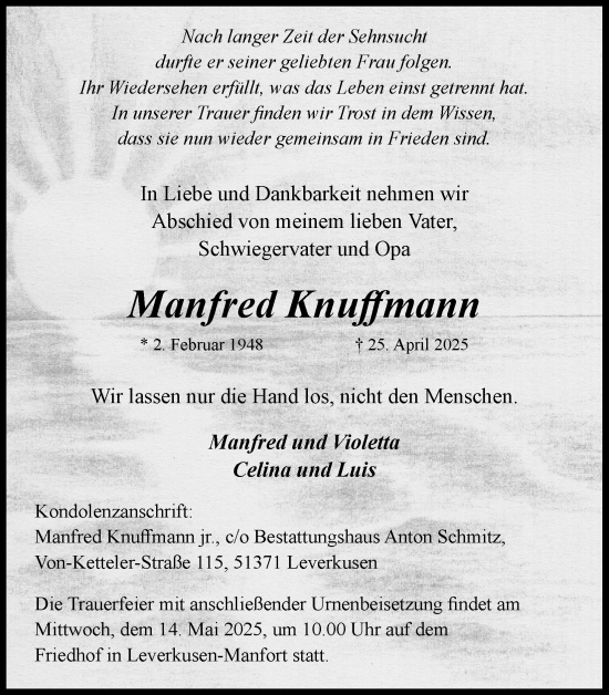 Anzeige von Manfred Knuffmann von Kölner Stadt-Anzeiger / Kölnische Rundschau / Express